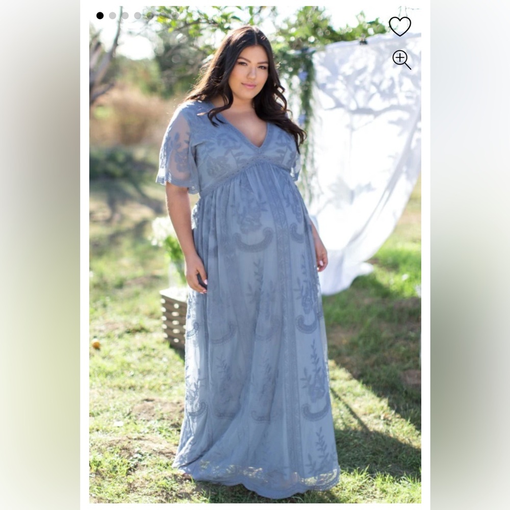 PinkBlush Blue Lace Mesh Overlay Maxi Dress